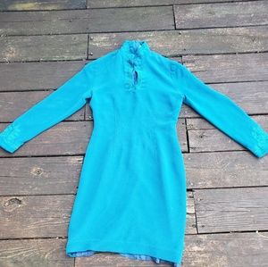 Vintage long sleeve blue long sleeve asian dress
